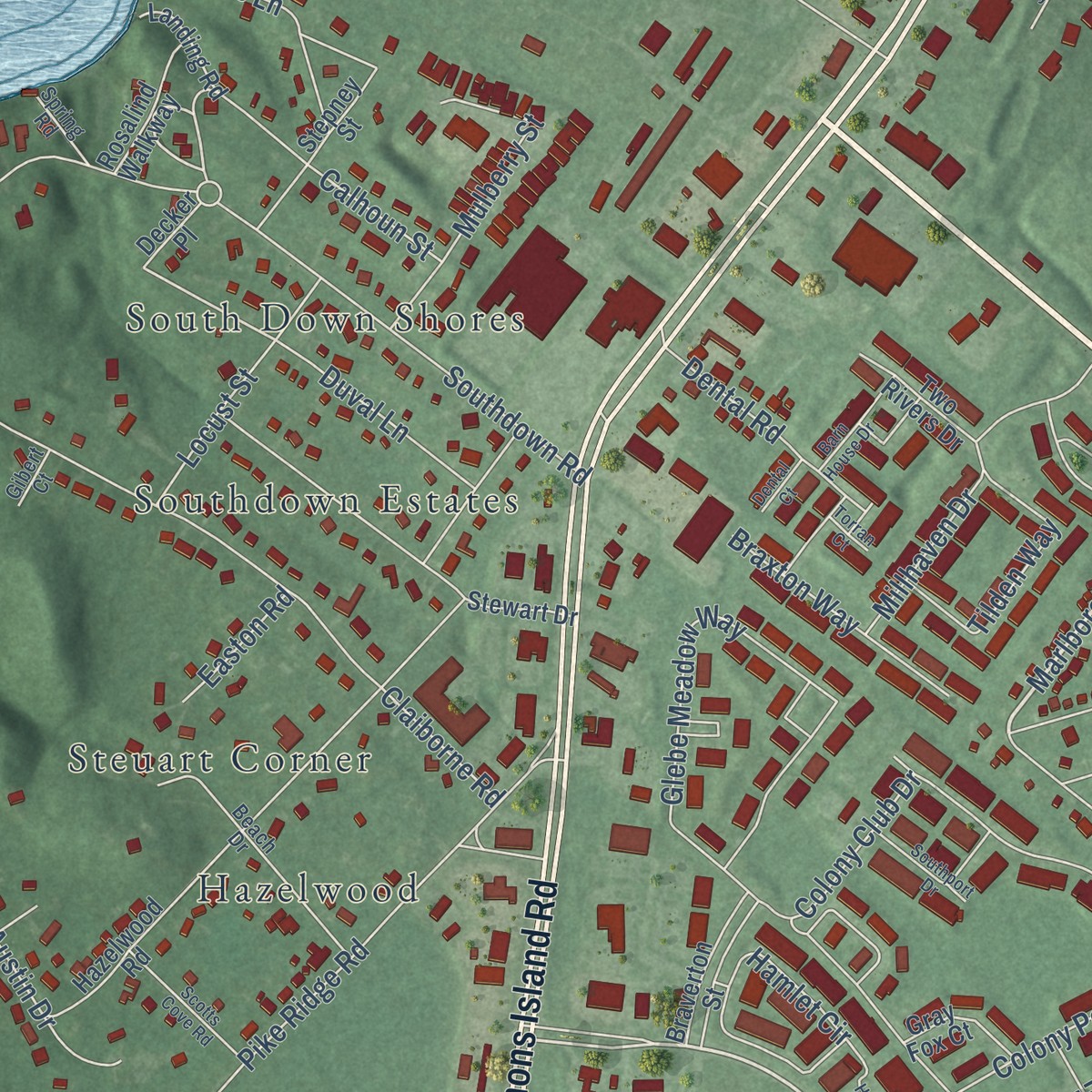 Second close-up of the map of Edgewater, Maryland print showing more streets and buildings