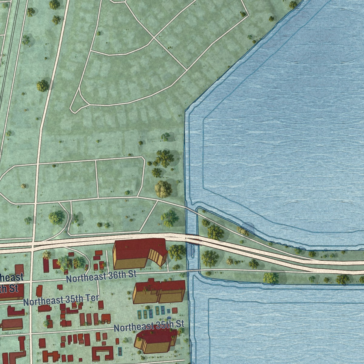 Second close-up of the map of Edgewater, Miami, Florida print showing more streets and buildings