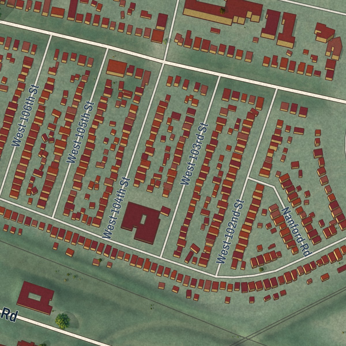 Second close-up of the map of Edgewater, Ohio print showing more streets and buildings