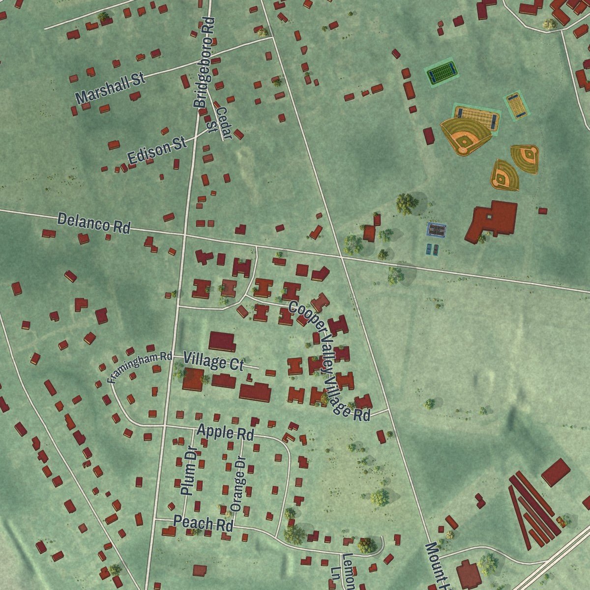 Second close-up of the map of Edgewater Park, New Jersey print showing more streets and buildings