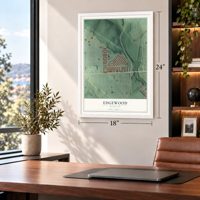 Edgewood, Maryland map, 18 x 24 inch print in a white frame in a home office