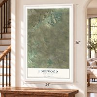 Edgewood, New Mexico map, 24 x 36 inch print in a white frame by a staircase