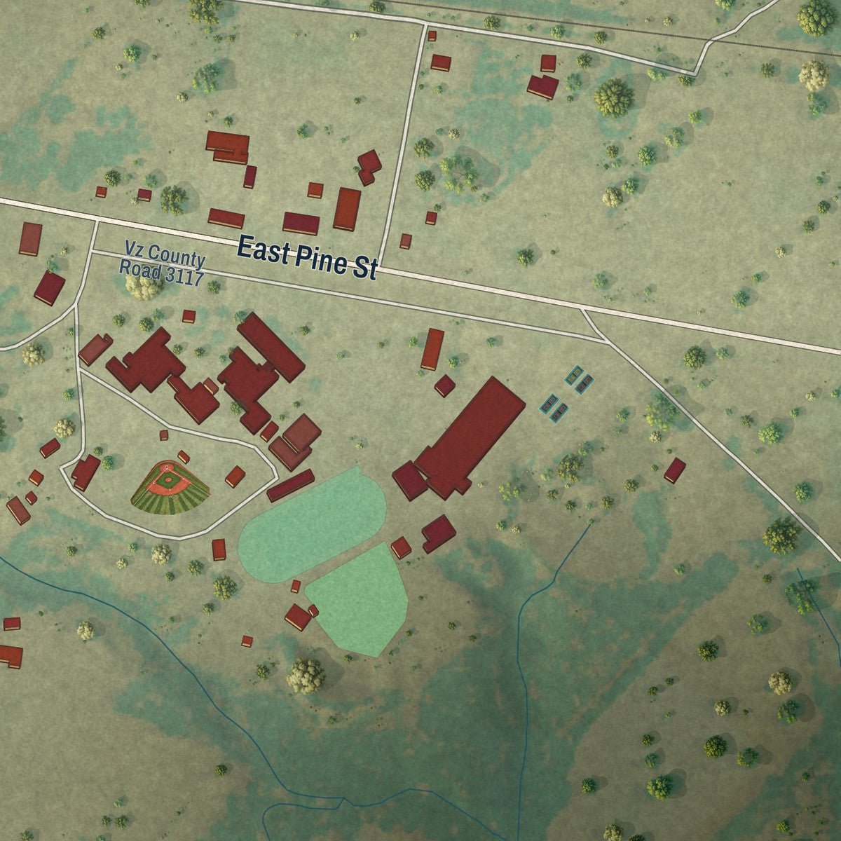 Second close-up of the map of Edgewood, Texas print showing more streets and buildings