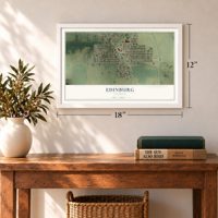 Edinburg, Illinois map, 12 x 18 inch print in a white frame in an entryway
