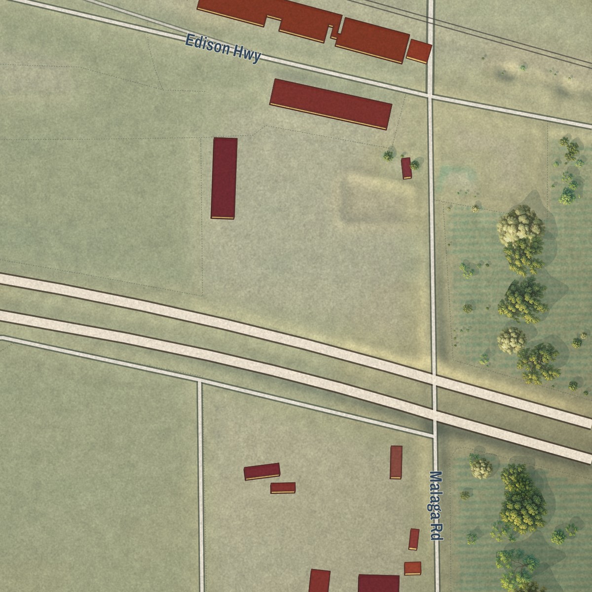 Second close-up of the map of Edison, California print showing more streets and buildings
