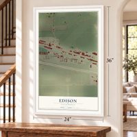 Edison, California map, 24 x 36 inch print in a white frame by a staircase