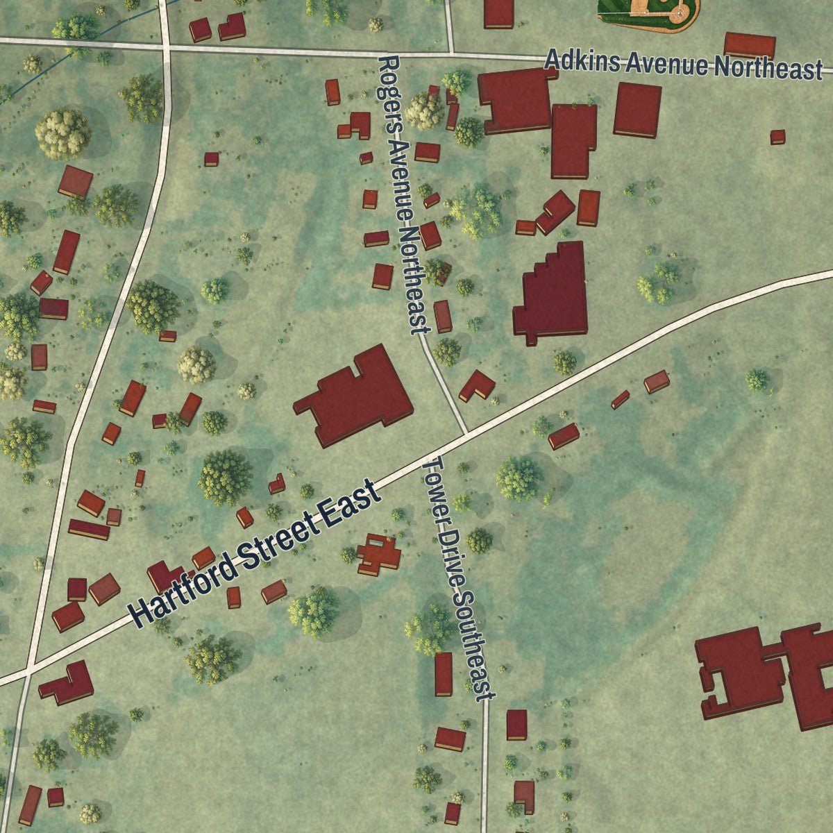 Second close-up of the map of Edison, Georgia print showing more streets and buildings