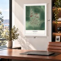 Edison, Nebraska map, 18 x 24 inch print in a white frame in a home office