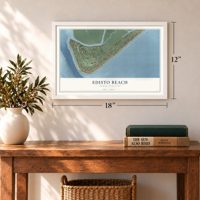 Edisto Beach, South Carolina map, 12 x 18 inch print in a white frame in an entryway