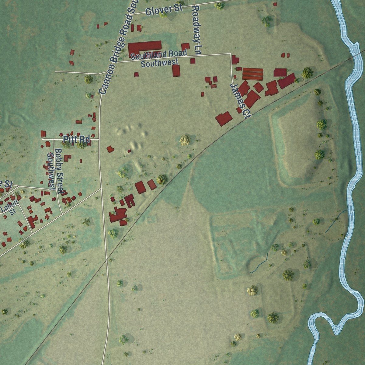 Second close-up of the map of Edisto, South Carolina print showing more streets and buildings