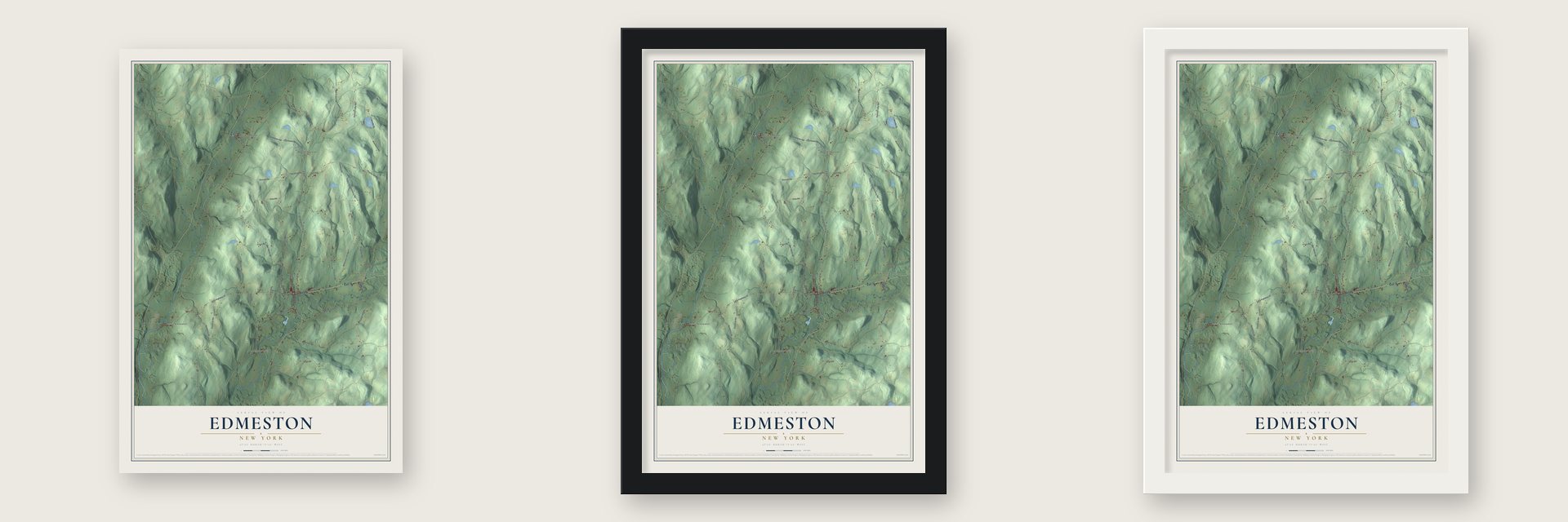 Edmeston, New York map unframed, in a black wood frame and in a white wood frame