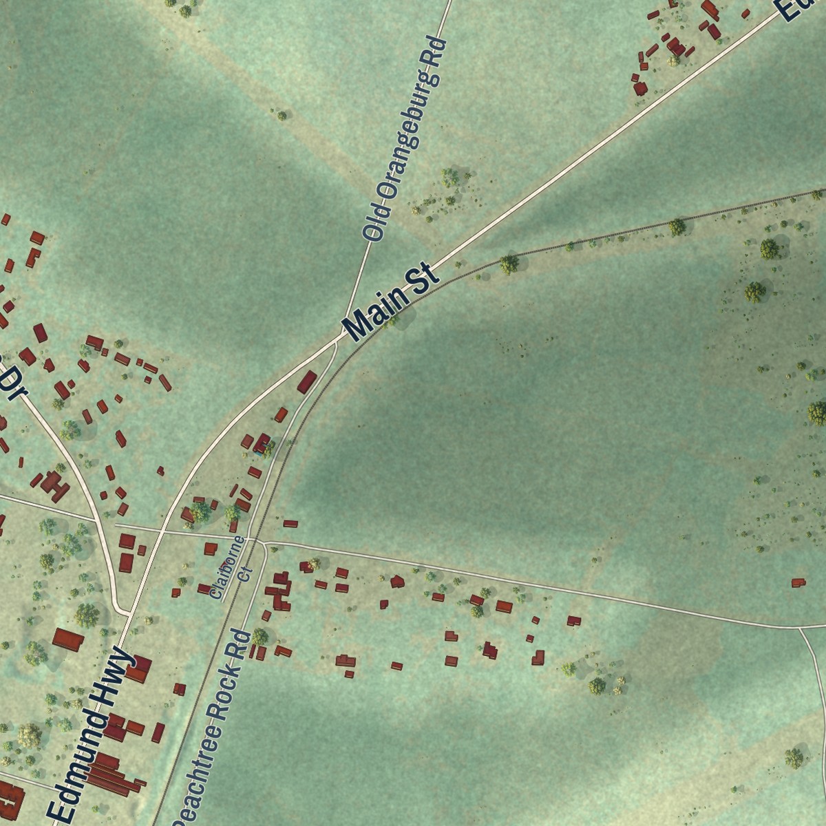 Second close-up of the map of Edmund, South Carolina print showing more streets and buildings