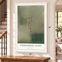 Edmundson Acres, California map, 24 x 36 inch print in a white frame by a staircase