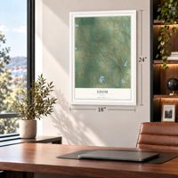 Edom, Texas map, 18 x 24 inch print in a white frame in a home office