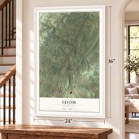 Edom, Virginia map, 24 x 36 inch print in a white frame by a staircase