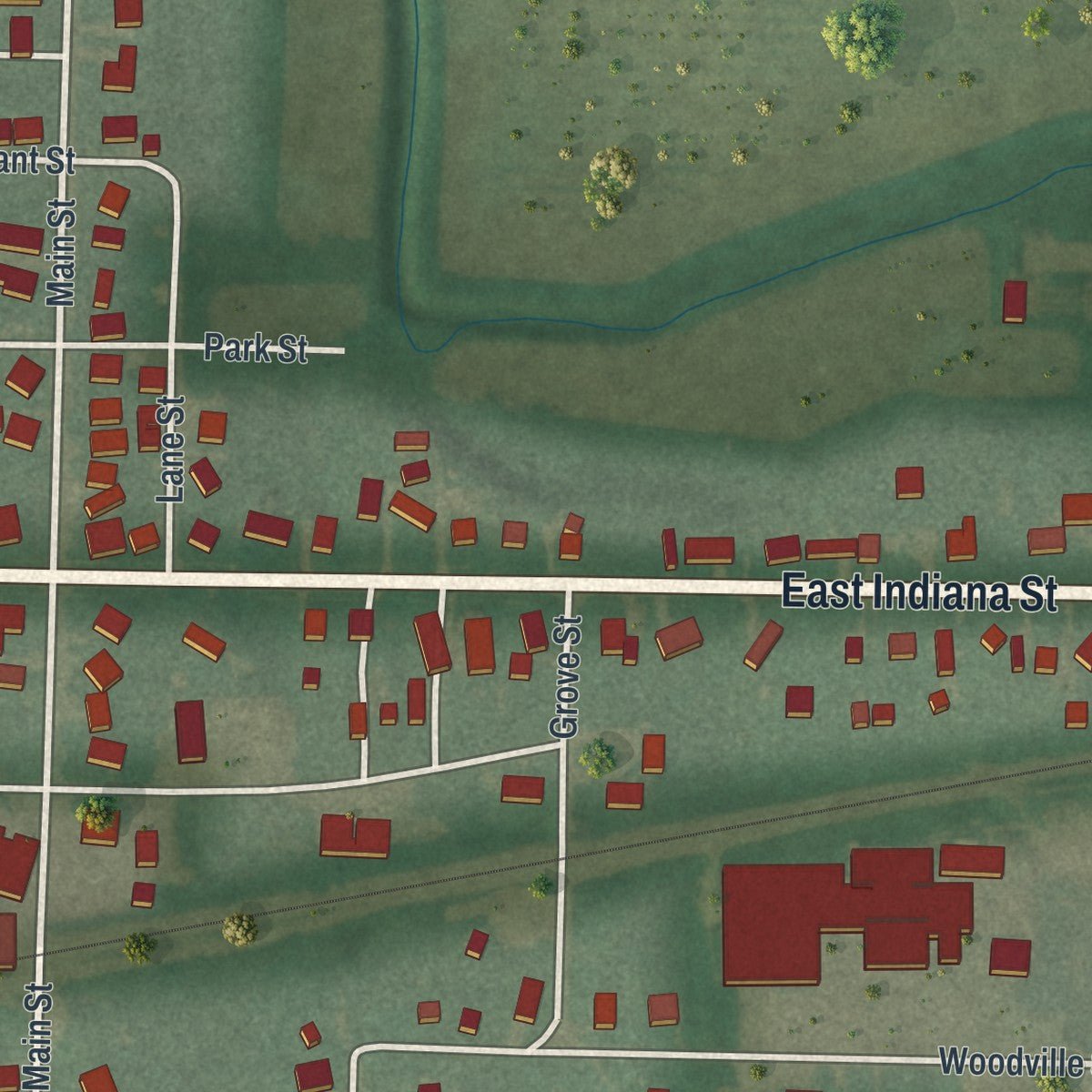 Second close-up of the map of Edon, Ohio print showing more streets and buildings
