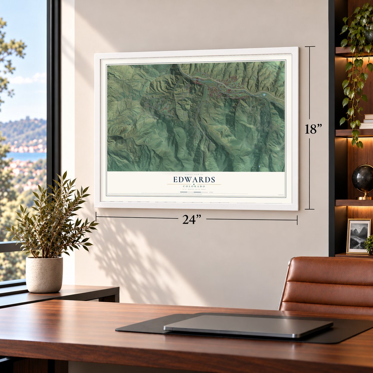 Edwards, Colorado map, 18 x 24 inch print in a white frame in a home office