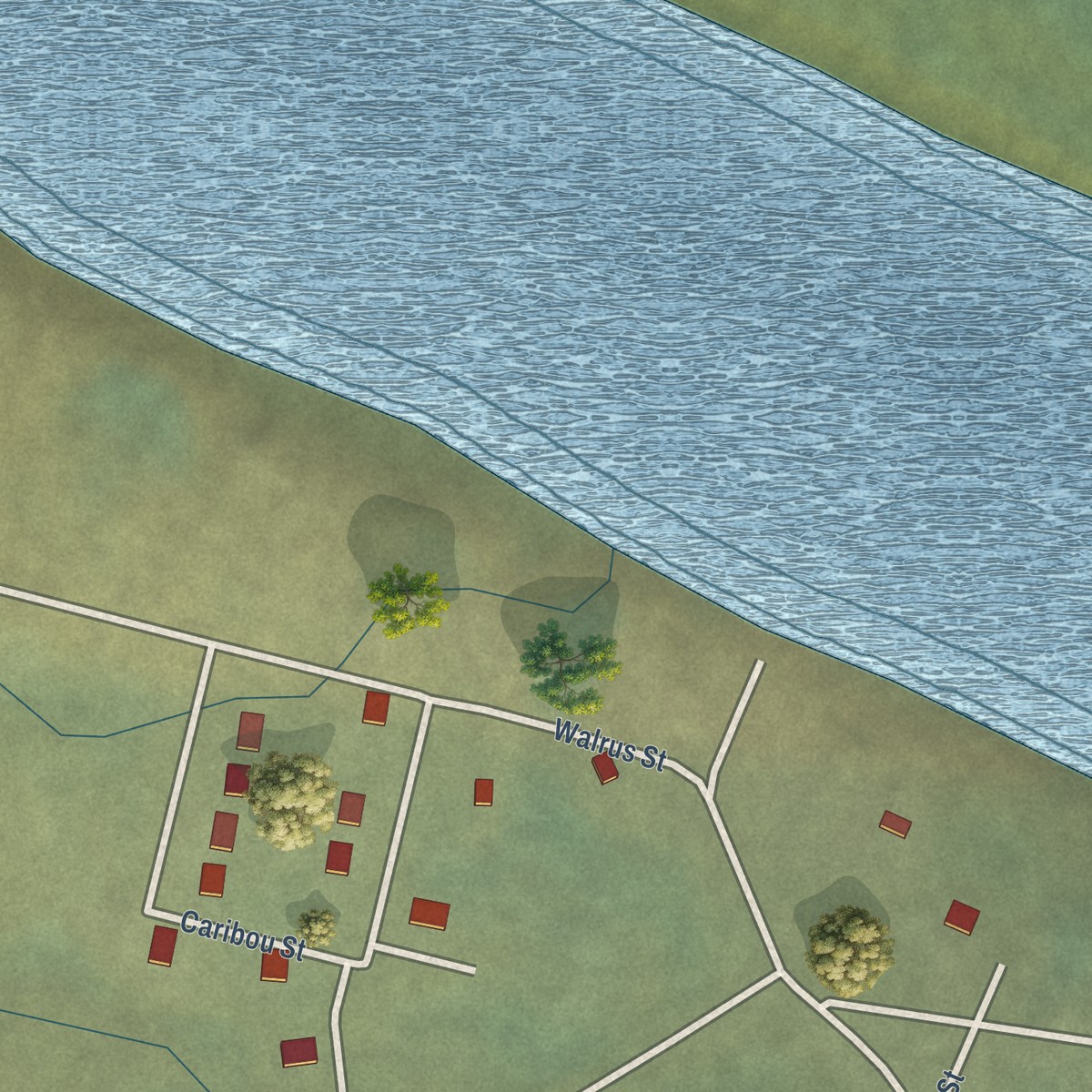 Second close-up of the map of Eek, Alaska print showing more streets and buildings