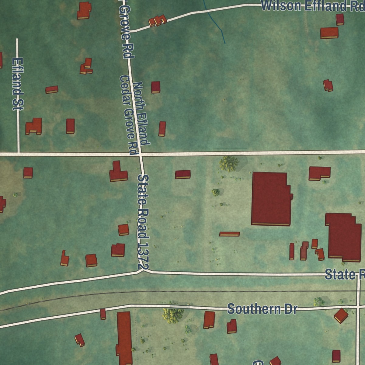 Second close-up of the map of Efland, North Carolina print showing more streets and buildings
