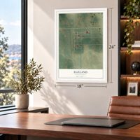 Egeland, North Dakota map, 18 x 24 inch print in a white frame in a home office