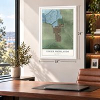 Egger Highlands, California map, 18 x 24 inch print in a white frame in a home office