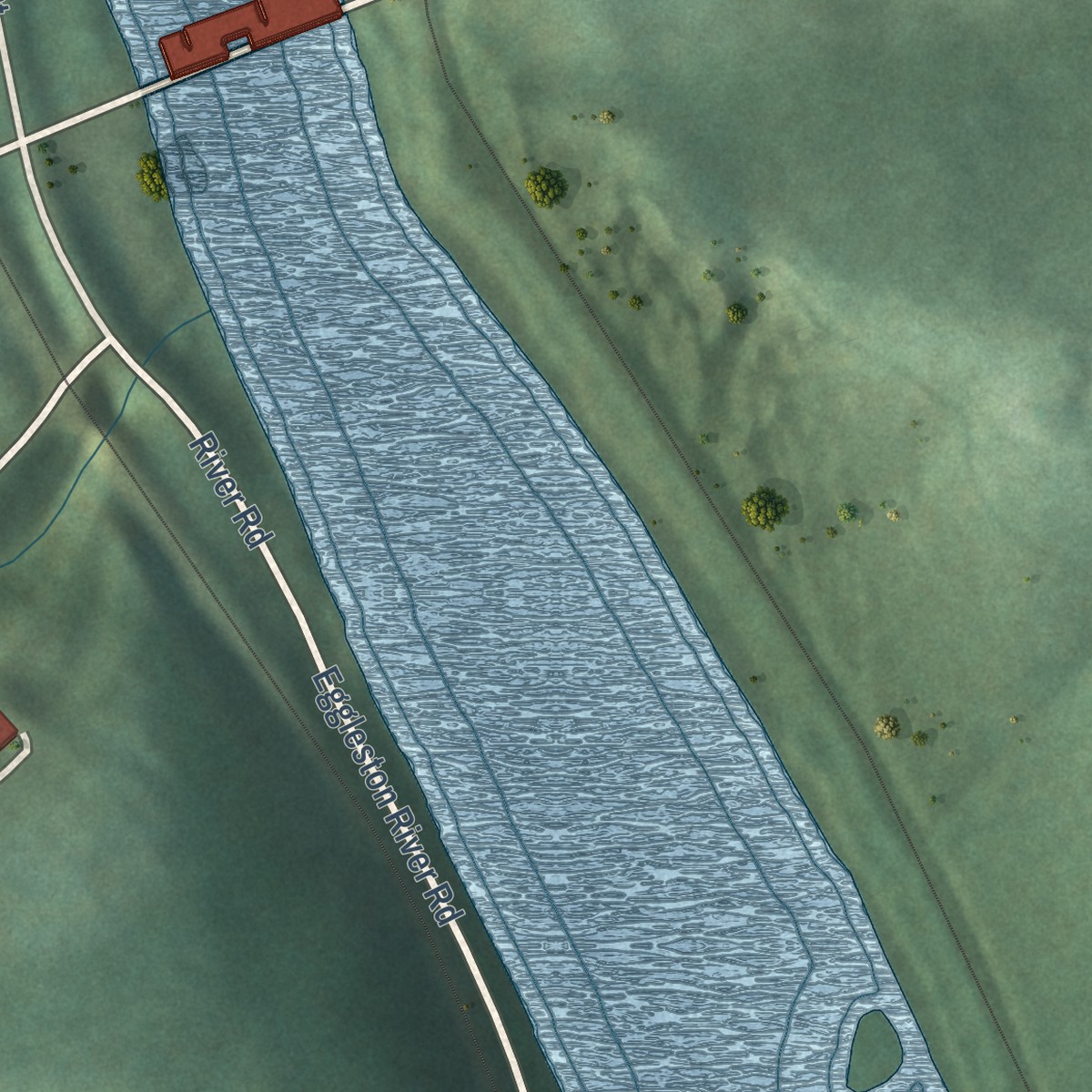 Second close-up of the map of Eggleston, Virginia print showing more streets and buildings