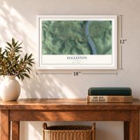 Eggleston, Virginia map, 12 x 18 inch print in a white frame in an entryway
