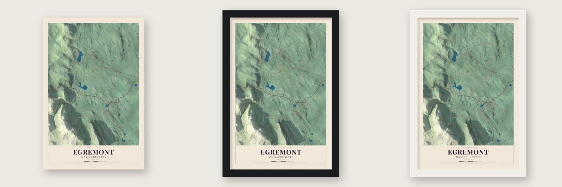 Egremont, Massachusetts map unframed, in a black wood frame and in a white wood frame
