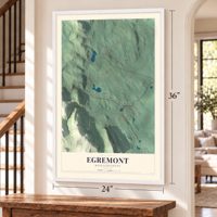 Egremont, Massachusetts map, 24 x 36 inch print in a white frame by a staircase