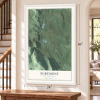 Egremont, Massachusetts map, 24 x 36 inch print in a white frame by a staircase