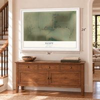 Egypt, Arkansas map, 24 x 36 inch print in a white frame above a dresser by a staircase