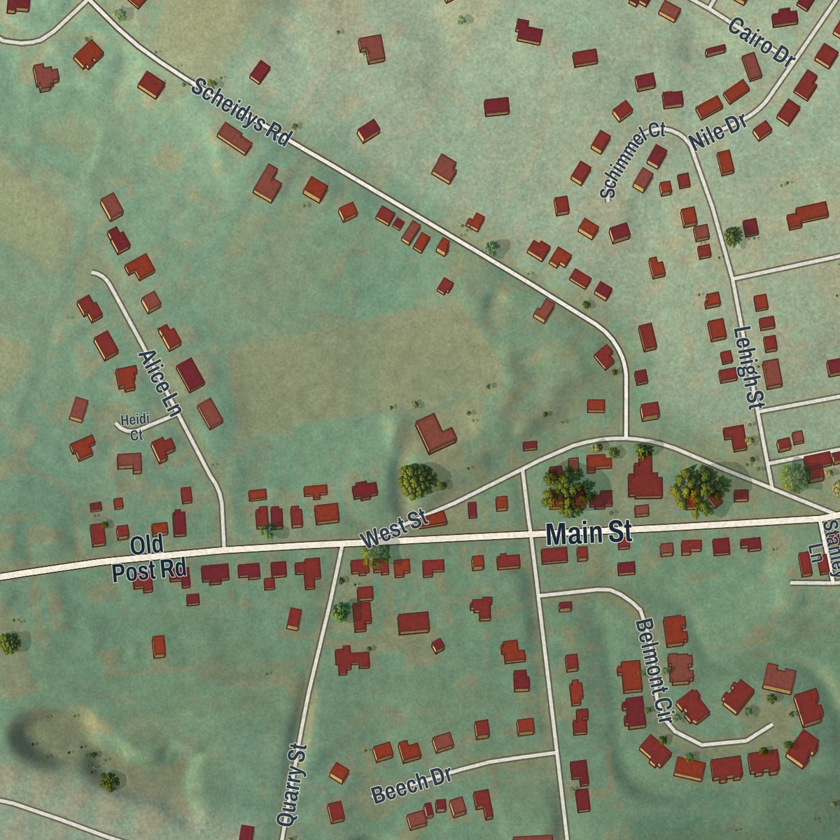 Second close-up of the map of Egypt, Pennsylvania print showing more streets and buildings