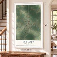 Ehrhardt, South Carolina map, 24 x 36 inch print in a white frame by a staircase