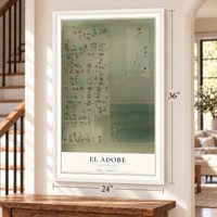El Adobe, California map, 24 x 36 inch print in a white frame by a staircase