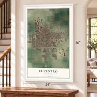 El Centro, California map, 24 x 36 inch print in a white frame by a staircase