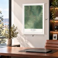 El Dara, Illinois map, 18 x 24 inch print in a white frame in a home office