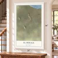El Mirage, California map, 24 x 36 inch print in a white frame by a staircase