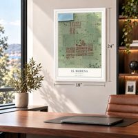 El Modena, California map, 18 x 24 inch print in a white frame in a home office