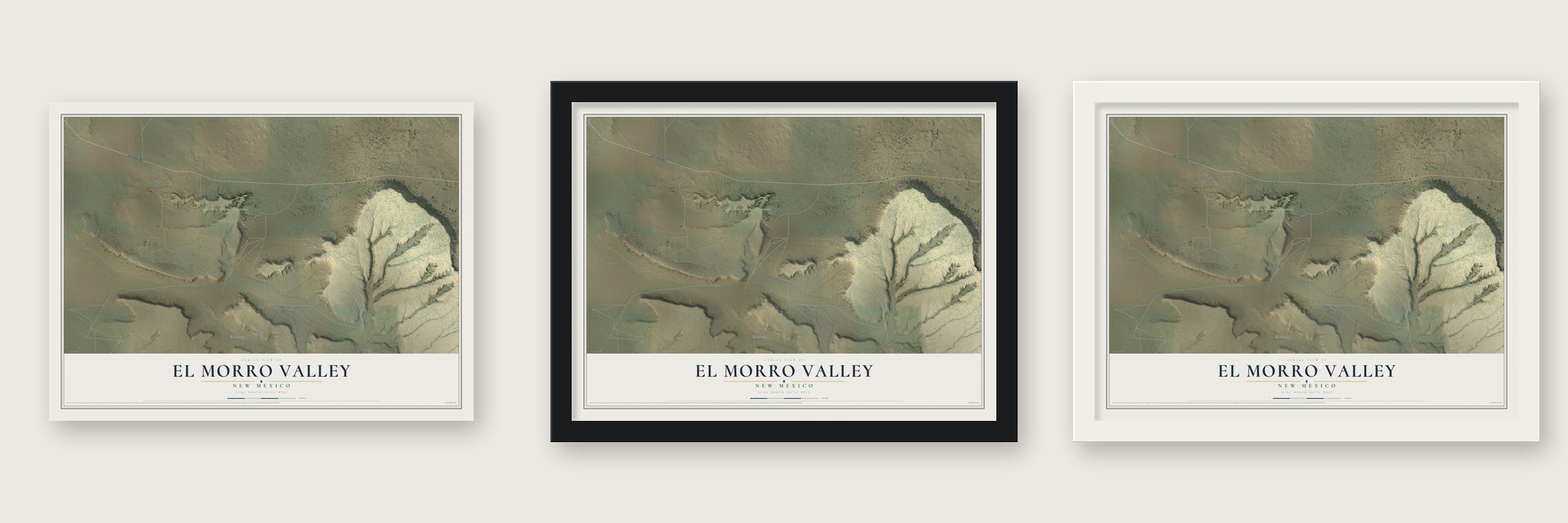 El Morro Valley, New Mexico map unframed, in a black wood frame and in a white wood frame