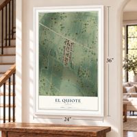 El Quiote, Texas map, 24 x 36 inch print in a white frame by a staircase