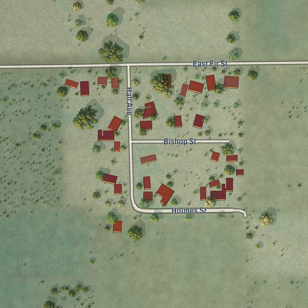 Second close-up of the map of El Rancho, California print showing more streets and buildings