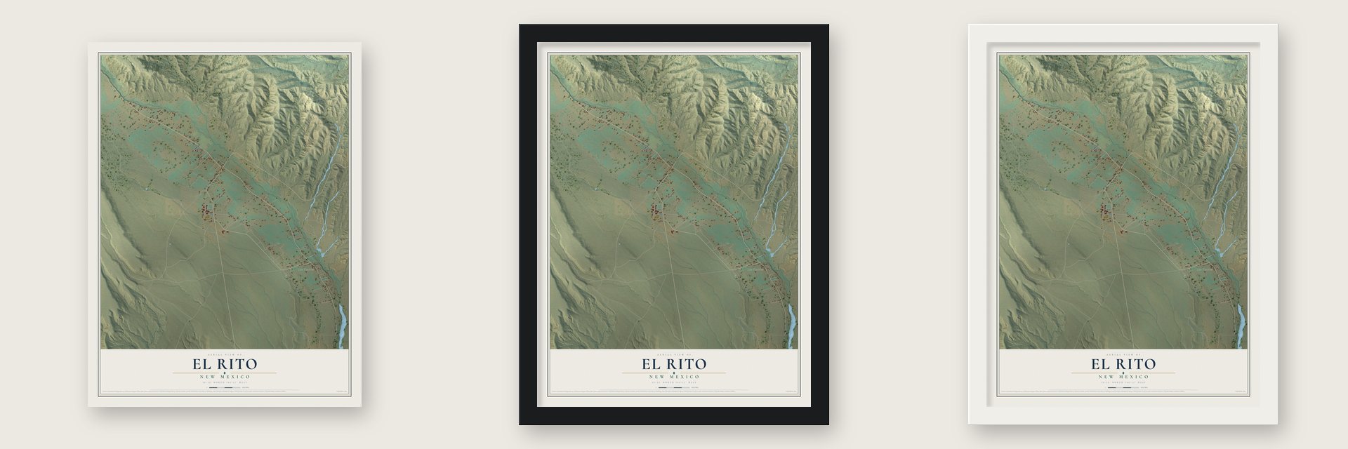 El Rito, New Mexico map unframed, in a black wood frame and in a white wood frame