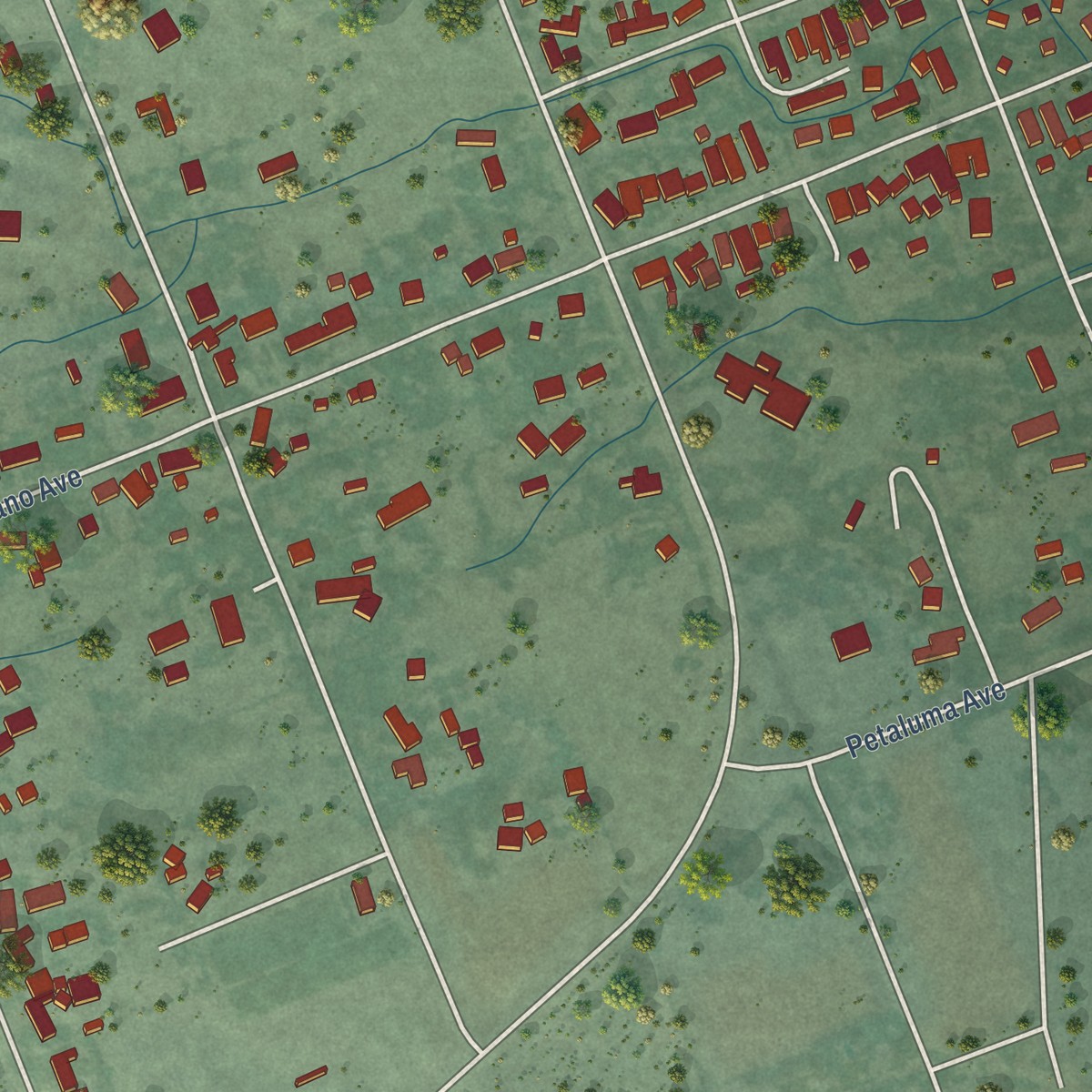 Second close-up of the map of El Verano, California print showing more streets and buildings