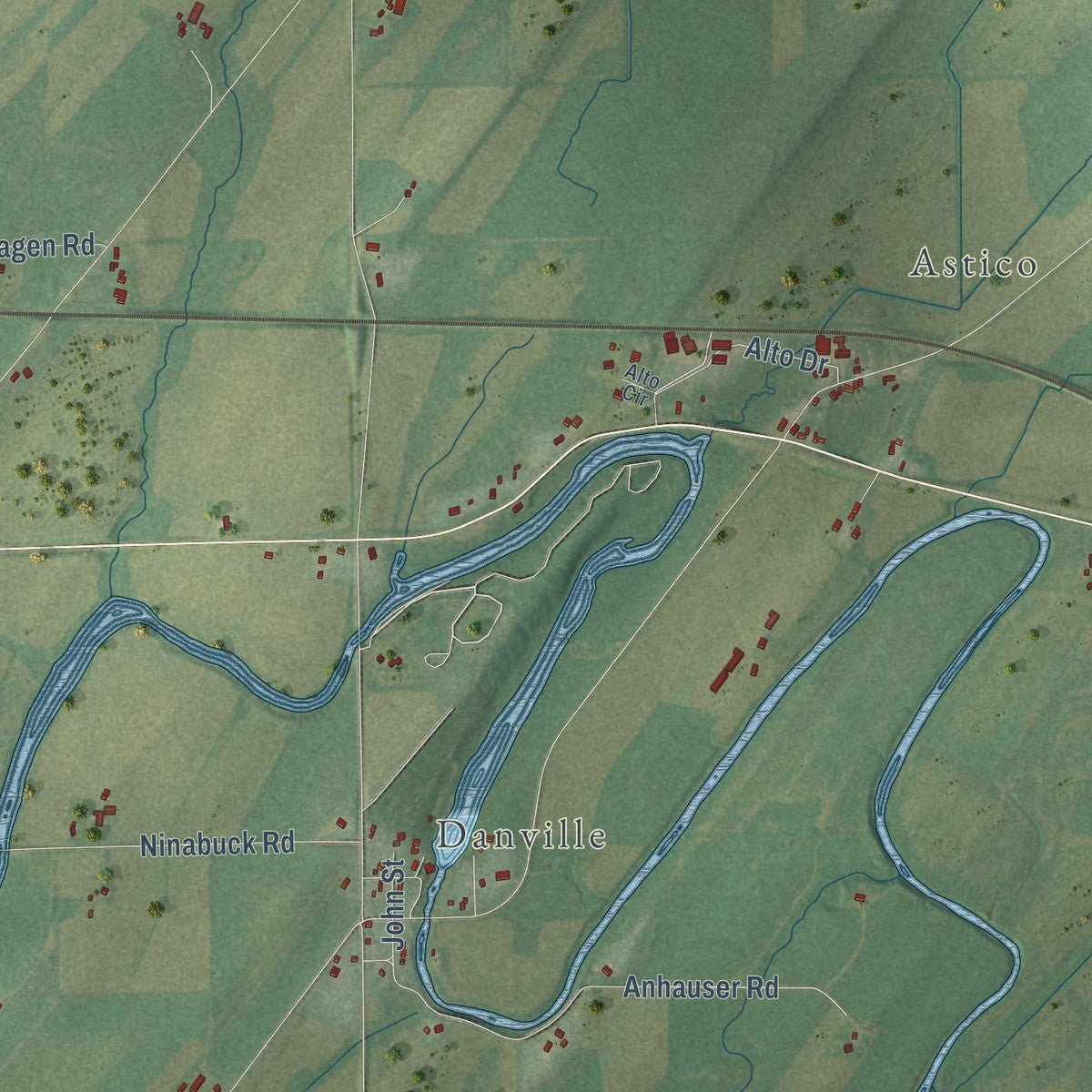 Second close-up of the map of Elba, Wisconsin print showing more streets and buildings