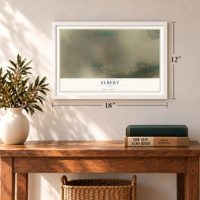 Elbert, Texas map, 12 x 18 inch print in a white frame in an entryway