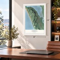 Elberta, Michigan map, 18 x 24 inch print in a white frame in a home office