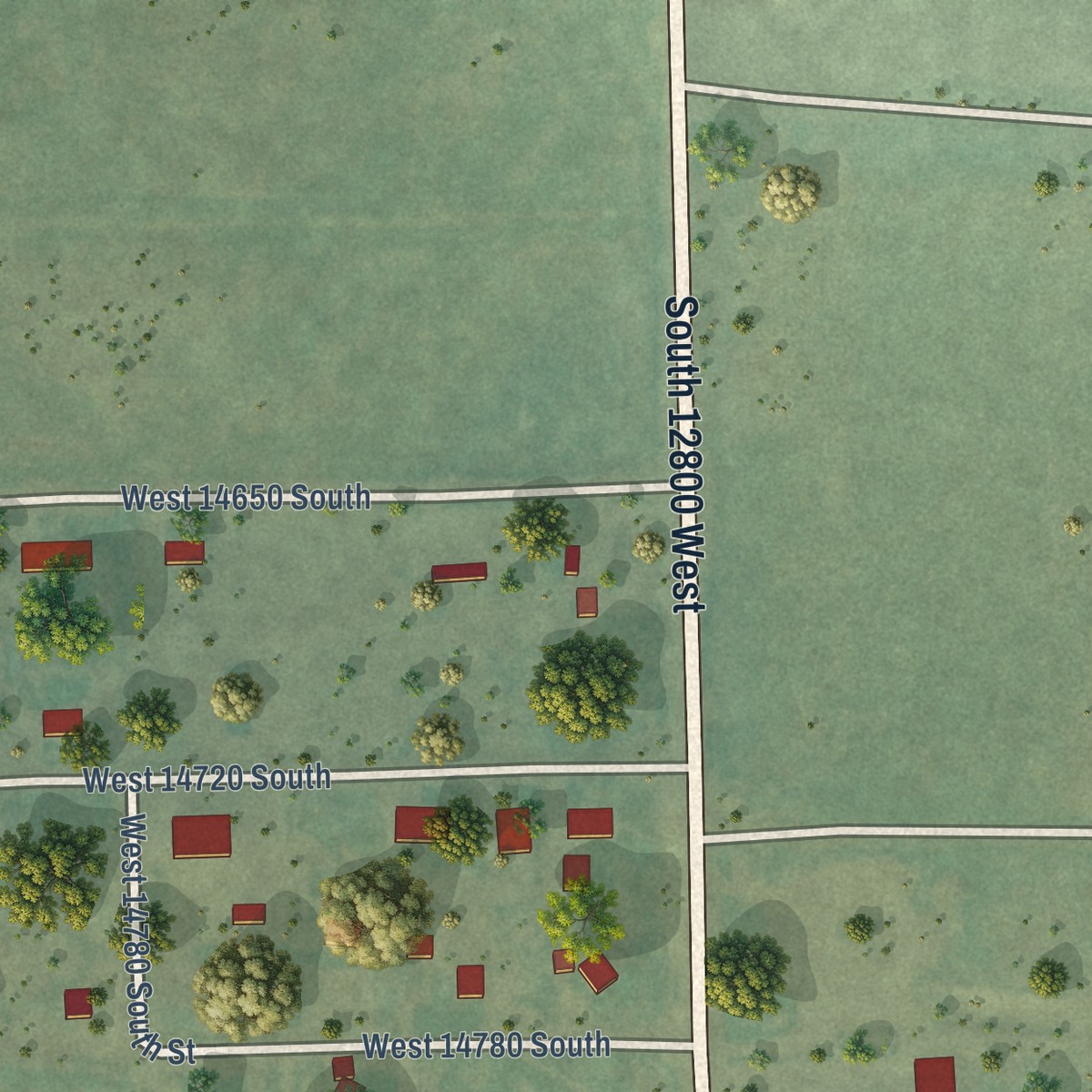 Second close-up of the map of Elberta, Utah print showing more streets and buildings