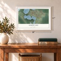 Elbow Lake, Minnesota map, 12 x 18 inch print in a white frame in an entryway
