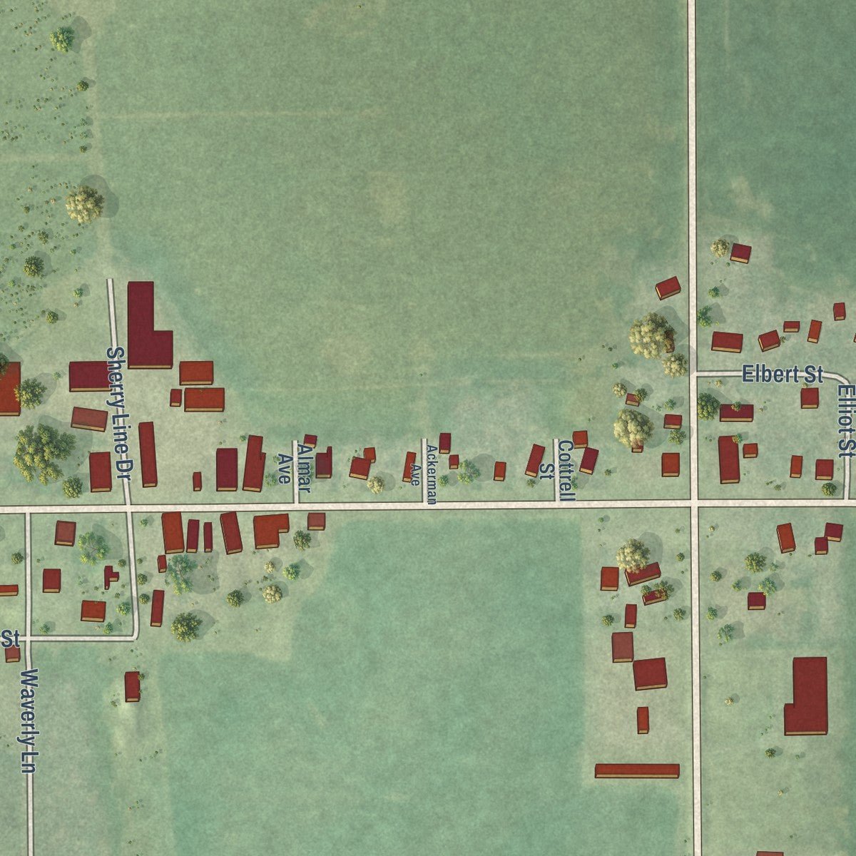 Second close-up of the map of Elderon, Wisconsin print showing more streets and buildings