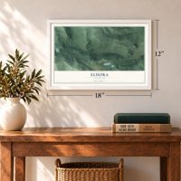 Eldora, Colorado map, 12 x 18 inch print in a white frame in an entryway